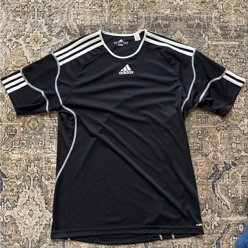 Adidas Black and White Jersey with Three-Stripe Design
